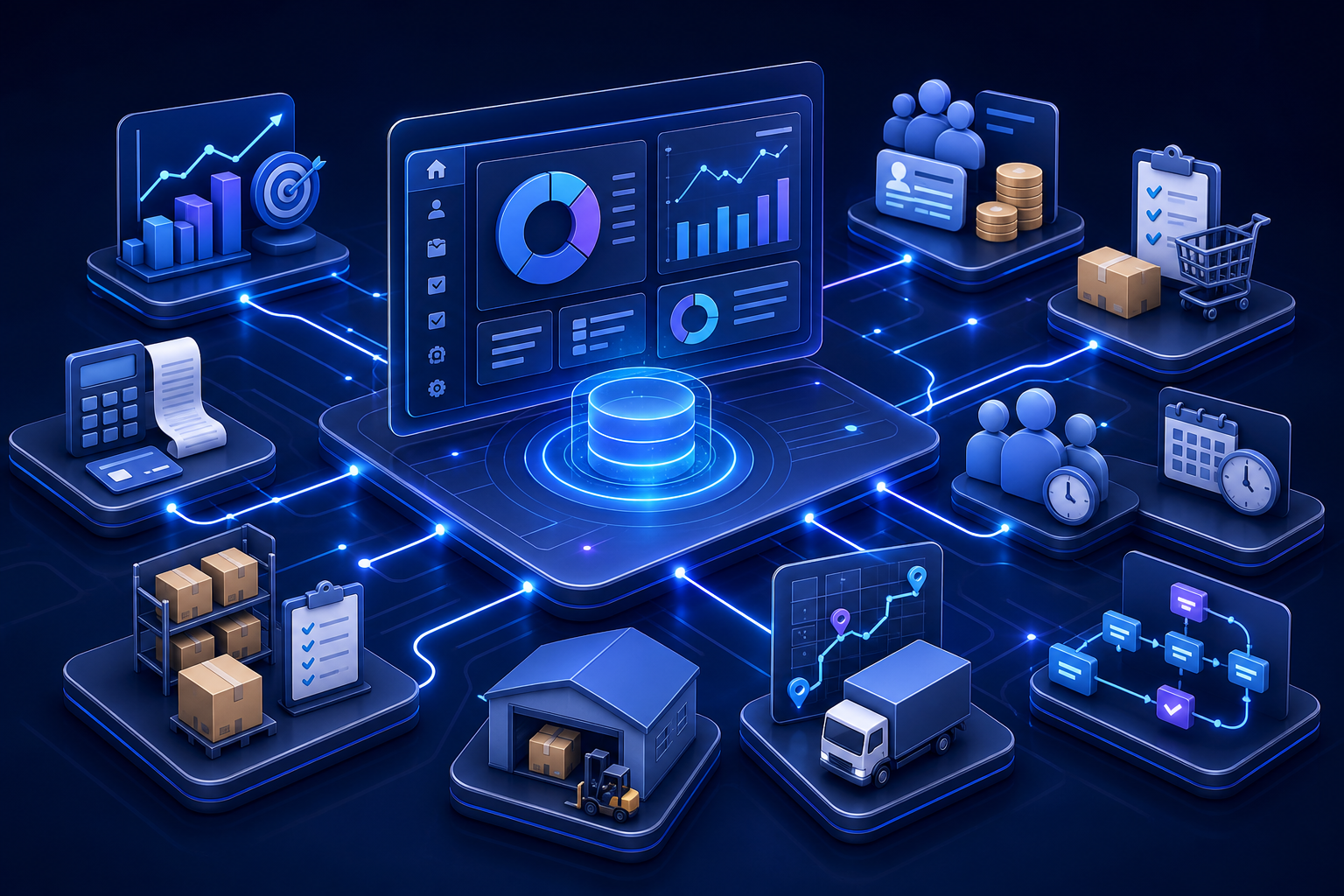 ERP integrated operations dashboard graphic